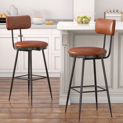 ADWOLT Tabourets de bar Lot de 2,Chaise de Cuisine Haute,assise rembourrée, PU, pieds en métal,hauteur d'assise 65 cm, Marron (1/5)