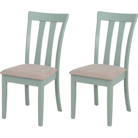 [NON UTILIZZATO] Set 2x sedie cucina sala soggiorno HHG-451 legno massello, struttura verde menta cuscino beige (1/5)