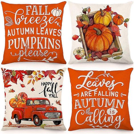 Herbstliche Kissenbezüge, 45 x 45 cm, 4er-Set, dekorative Outdoor-Kissenbezüge im Landhausstil, für Thanksgiving und als Innendekoration (1/5)