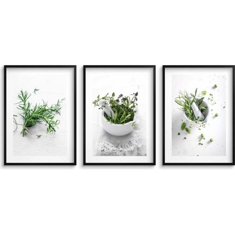 Affiches murales, tableaux muraux avec cadre noir, ensemble de cuisine aux herbes (1/5)