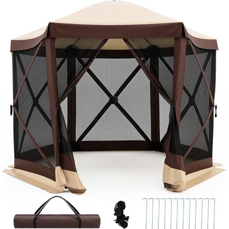 COSTWAY Tonnelle Pop-up avec Moustiquaire, Tente de Réception Pliante pour 4-6 Personnes, Barnum Gazebo de Jardin avec Toit Oxford, Abri Extérieur Hexagonale pour Camping Fête (295 x 295 x 220 cm) (1/5)