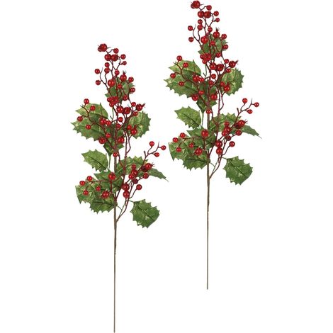 Lot de 2 branches de ilix artificielles avec baies - 64 cm - Branche décorative - Grande branche de fleurs - Pour couronnes de l'Avent - Vase de sol - Décoration de Noël - Fleurs artificielles - 64 cm (1/2)