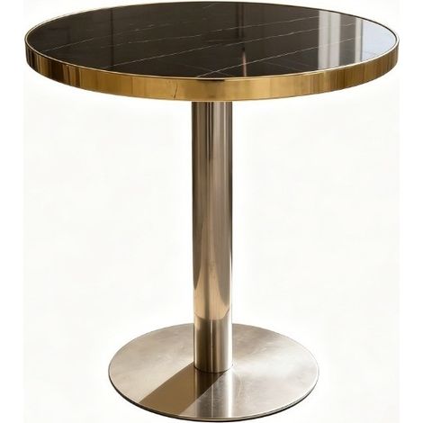 Table d'appoint ronde effet marbre, plateau MDF UV noir, bordure acier inoxydable doré et base stable pour salon chic, design compact et luxe CHICFURN (1/5)