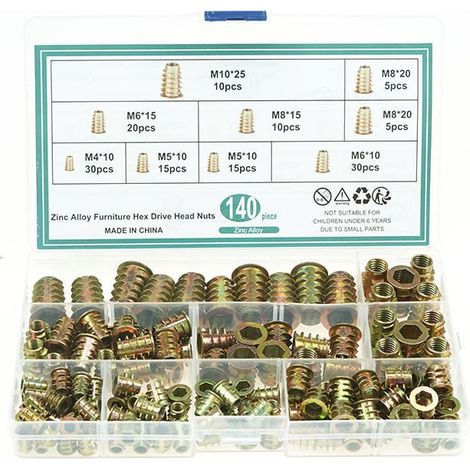 140PCS, dents trapézoïdales internes et externes en forme de T, dents en alliage de zinc, (M4, M5, M6, M8, M10) (1/4)