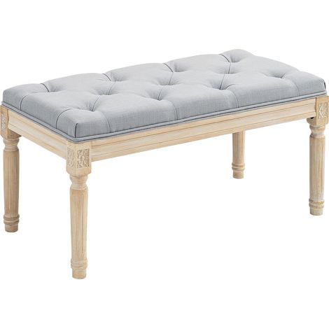HOMCOM banco pie de cama, taburete tapizado en lino sintético con patas de madera y asiento acolchado, estilo vintage, 80x40x43 cm, gris claro