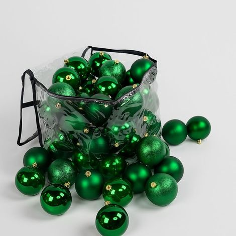 Lot de 46 boules de Noël 10cm de diamètre Vert (12 brillantes,12 mates,11 texturées,11 opalines) (1/5)