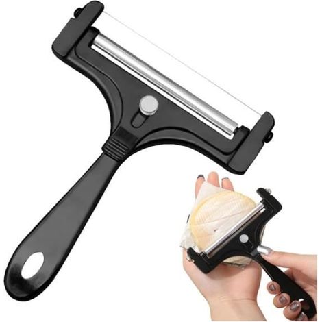 Coupe Fromage, avec Rouleau et 3 fil de Coupe, épaisseur de Coupe Variable, pour Fromage et Beurre, Coupe Roulée, Aluminium Noir (1/4)