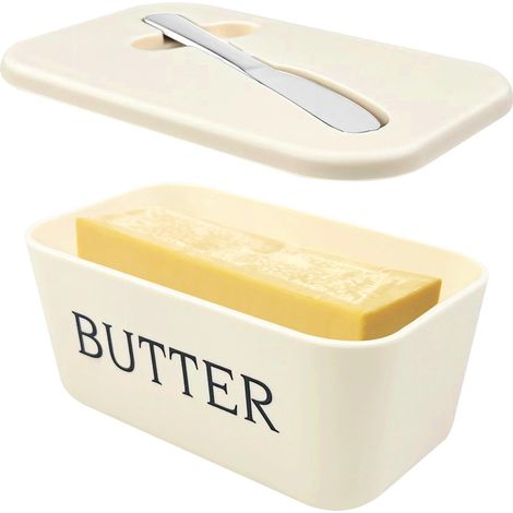 Beurrier en Plastique, Boîte à Beurre avec Couvercle et Couteau à Beurre, Conteneur de Beurre, pour Placer du Beurre du Fromage Fruit Salade, pour Réfrigérateur, Lave-vaisselle, (Blanc) (1/5)