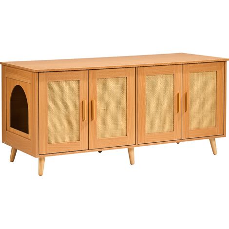 Mophorn Cat Litter Box Enclosure for 2 Cats, Litter Box Furniture Hidden with Rattan Decorated Doors, Wooden Cat Box Cabinet Fit Most of Litter Box, 47.2"L x 19.7"W x 21.7"H, Natural (1/5)