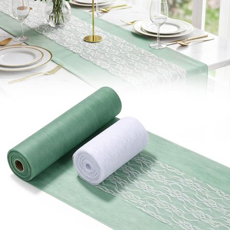 Set décoration de table eucalyptus vert, chemin de table ruban dentelle pour mariage, bricolage fête festive (1/4)
