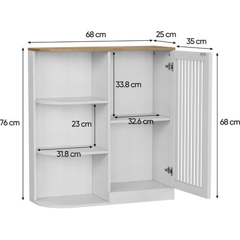 Armoire d'angle pour salle de bain, meuble de rangement moderne avec portes grillagées et étagères réglables, niches ouvertes, parfait pour cuisine, salon, débarras ou coin.