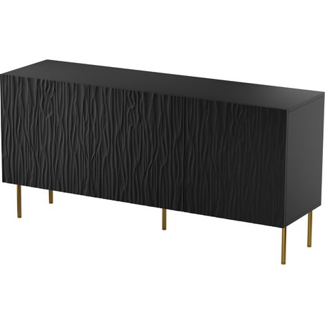 Cassettiera JUNGLE 152 cm 3D, frontale fresato, pannello in MDF, tre ante nere opache
