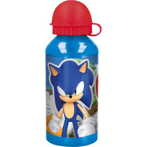 Borraccia Originale Sega Sonic in Alluminio per bambini da 560 ml, con tappo di sicurezza, beccuccio comodo lavabile e riutilizzabile.
