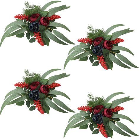 (4er-Set) Künstlicher Blumenkranz (4-teilig) - Valentinstagsdekoration - Rosen- und Kerzenkranz - Neuheit - Romantische Heimdekoration (Stil 02) (1/2)