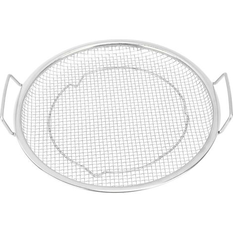Corbeille à fruits en acier inoxydable avec double poignée, grille métallique et plateau d'égouttage rond, idéale pour les en-cas, les fruits et les légumes. Couleur argent. (1/5)