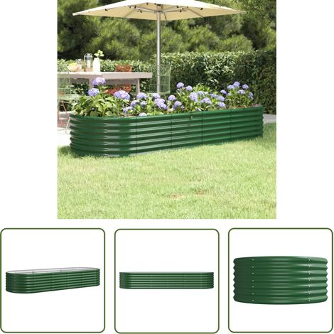 The Living Store Lit surélevé de jardin Acier enduit de poudre 224x80x36 cm Vert - Jardinière Surélevée - Bac À Fleurs - Pot De Fleurs Extérieur - Décoration Jardin - Plante Extérieure (1/5)