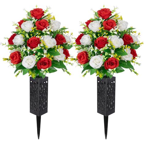 2 pièces Fleurs Artificielles Cimetière Vase Rose Artificielle Bouquet Fleurs Cimetière Décoration Funéraire jardin (1/5)