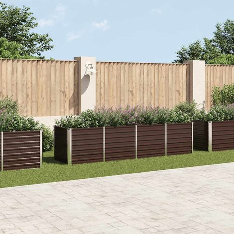 vidaXL Letto Rialzato Giardino Marrone 320x80x77 cm in Acciaio Zincato