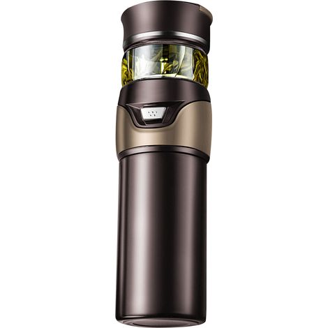 Isolierte Edelstahlflasche mit Tee-Einsatz, doppelwandiger Becher für Büro und Zuhause, braune Farbe. (1/5)