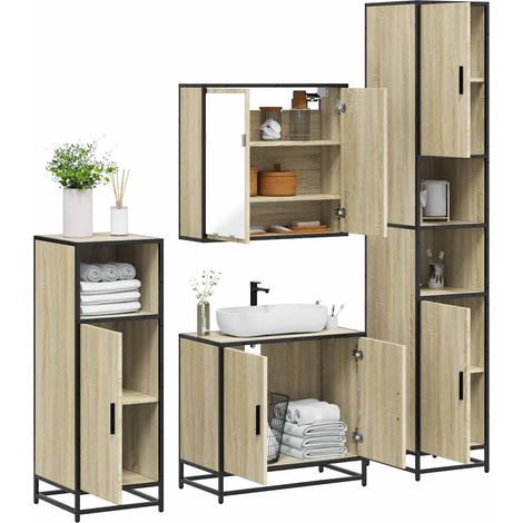 4-tlg. Badmöbel-Set Sonoma-Eiche Holzwerkstoff