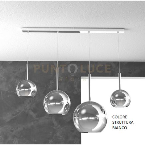 SOSP. BIANCO RETTANGOLARE 4 LUCI VETRI (1 GRANDE+1 MEDIO+2 PICCOLO) TUTTI CROMO 1155BI-S4 RMIX-CR