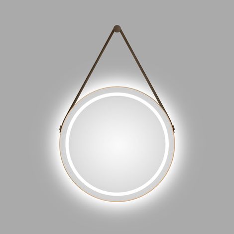 TALOS LED Badspiegel Rund CORVIA Shine in matt Gold Ø50 cm - Spiegel rund mit hochwertigem Band in Lederoptik - feuchtraumgeeignet durch Aluminiumrahmen (1/5)