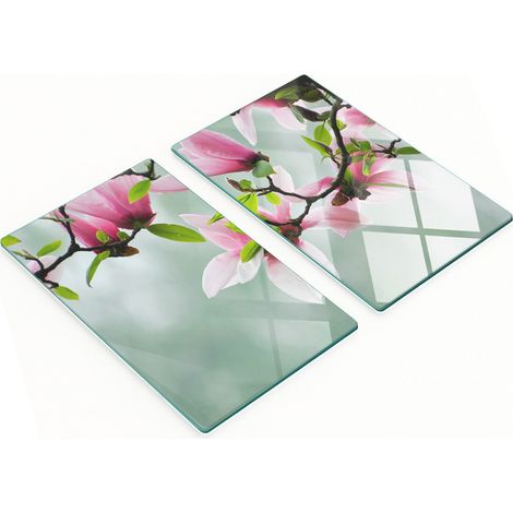 Tablas de cocina de vidrio templado con gr谩ficos, 2 piezas, magnolia, 2x30x52 cm (1/5)