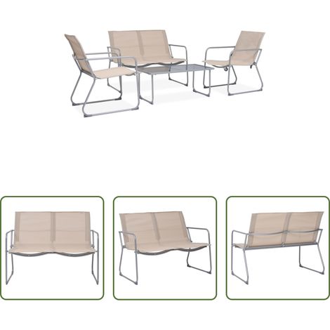 vidaXL Gartenlounge - 4-tlg. Garten-Lounge-Set Stoff und Stahl Creme (1/5)