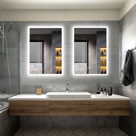 ELEGANT Bathroom LED Mirror Modern Wall Mounted Rectangular Bathroom Mirror 700x500mm + 700x500mm Bluetooth Both with Demister Pad Shaver Socket (1/5)