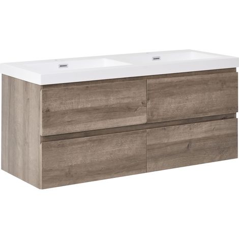 Mobile bagno a parete con doppio lavabo Fronte MDF 4 cassetti 120 x 46 cm tortora Viedma