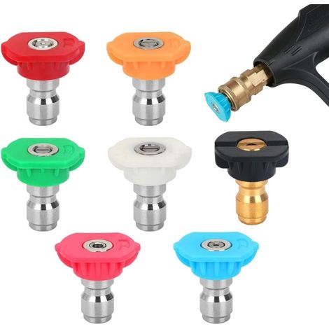 Embouts de buse pour nettoyeur haute pression en acier inoxydable, 7 pièces avec angles de pulvérisation 0°,15°,25°,40°