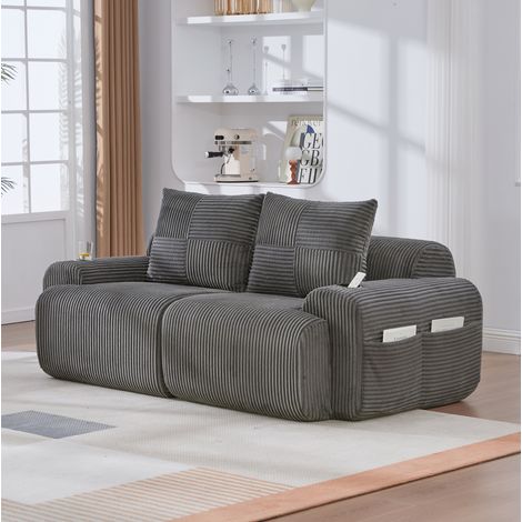 Canapé modulaire 2 places 200/99/80 cm gris foncé en velours côtelé avec porte-gobelet et poche latérale (1/5)