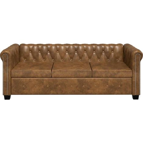 Canapé Chesterfield 3 places, Canapé de relaxation Meuble de Salon, Cuir artificiel Marron OIB9923E (1/5)