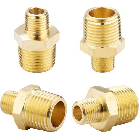 Raccords hexagonaux mâles 1/2 NPT x 1/4 NPT en laiton massif, raccords adaptateurs pour tuyaux en laiton massif, connecteurs à embouts égaux, 4 pièces (1/5)