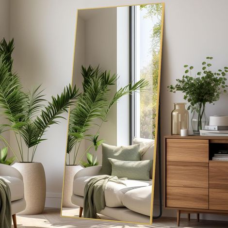 Ganzkörperspiegel 179 x 65 cm, großer Stand- und Wandspiegel, für Schlafzimmer, Wohnzimmer, Flur & Eingangsbereich, gold
