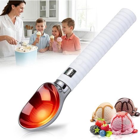 Cuchara eléctrica para helado con calefacción,Cuchara eléctrica para helado con 2 niveles de calor (55/70 °C),Pantalla LED,(Blanco)