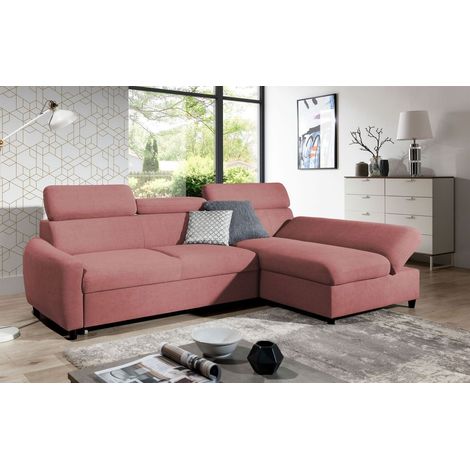 Ecksofa Schlafsofa Sofa ANTON XS in Stoff Esito Rosa Ottomane Rechts (1/4)