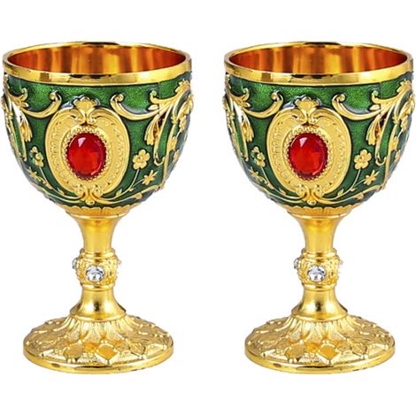 (Or et vert/Coffret de 2 pièces) Verres à vin à pied, petits verres à vin pour banquets, thé et service d'eau (1/2)