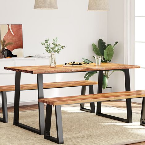 Table à manger Table à dîner 160x80x75 cm bois d'acacia solide à bord vif 92174 (1/5)