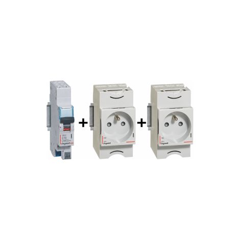 Legrand - LOT de 2 Prises de courant modulaire - 2P+T - 16A - 250V + disjoncteur 16A AUTO - Ru00e9f. : 004280x2 + 406783 (1/4)