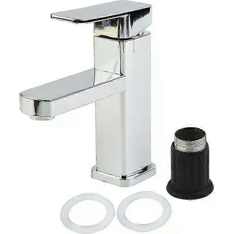 Robinet mitigeur monocommande moderne en acier inoxydable chromé pour lavabo, eau chaude et froide, installation sur plan avec cartouche céramique (1/5)