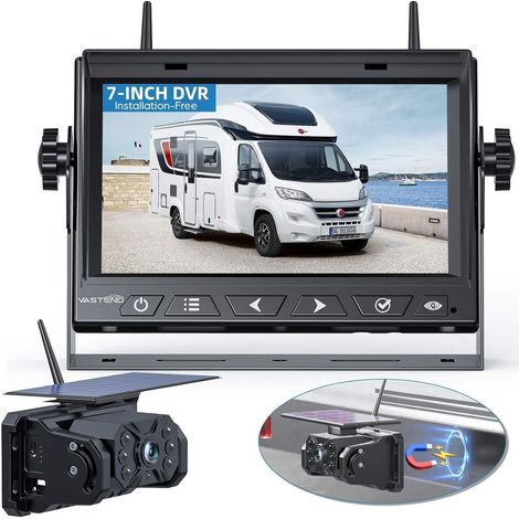 Solaire Caméra de Recul sans Fil, 10000mAh Caméra Magnétique à Batterie Rechargeable avec 7" Moniteur, 170° Grand Angle, Installation de Bricolage, pour Camions, Camping Car, Caravane (1/5)