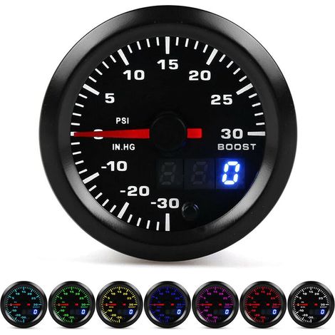 Ladedruckanzeige, 2 Zoll / 52 mm, universell, aus Kunststoff, 7-farbige LED-Anzeige, PSI-Druckanzeige, Digitalanzeige mit Zeiger
