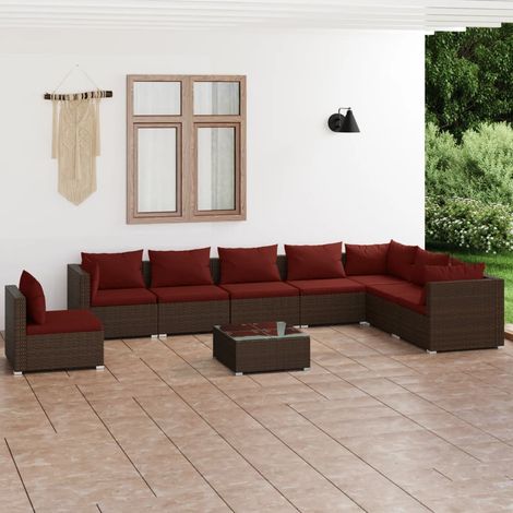 9-tlg. Garten-Lounge-Set mit Kissen Poly Rattan Braun (1/5)