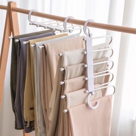 Cintre - Gain de place - Vertical - Pliable - Cintre à pantalons - Plastique - Acier inoxydable - Cintres - Cintres à pantalons - Jeans - Pantalons - Multifonctionnel (1/5)