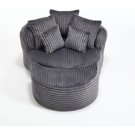 Runder Sessel mit Fußhocker und 5 Cordkissen, Dunkelgrau OKMYHOME (1/5)