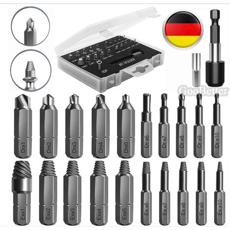 Extracteur De Vis - Ensemble De 22 Pièces En Acier S2 - Pour Vis Endommagées - Boîtier De Rangement Inclus - 10 Forets + 10 Extracteurs + 1 Porte-foret Allongé + 1 Adaptateur À Douille (1/5)