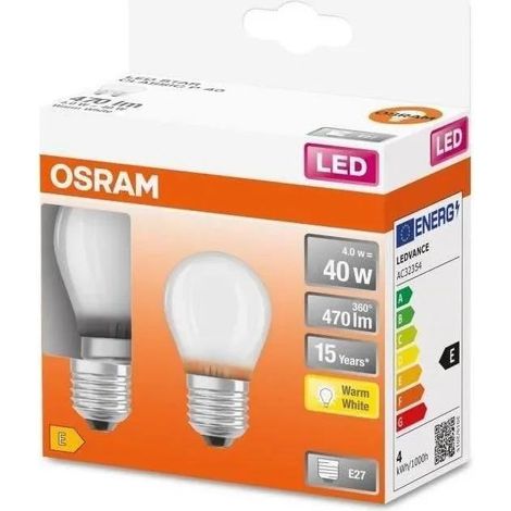 Sfera LED Vetro Opaco 4W E27 Caldo Confezione 2 - Osram
