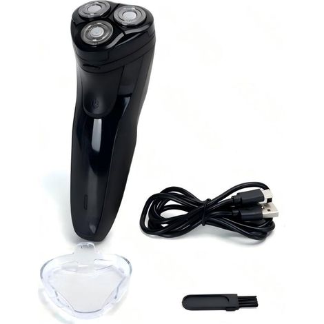 Tondeuse électrique pour hommes avec trois têtes flottantes 3D, puissance de 5 W, rechargeable par USB avec batterie de 500 mAh, avec accessoire de tondeuse.