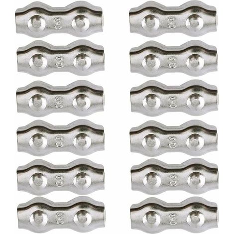 Serre-câble , Serre Cable Acier 3mm 12 Pièces Serre Câbles Duplex Pince de Câble Acier inoxydable 304 D'agrafe de Câble,Câble Poignées pour 2mm Câble Métalliques Pince À Câble Corde à Linge,AAFGVC (1/5)